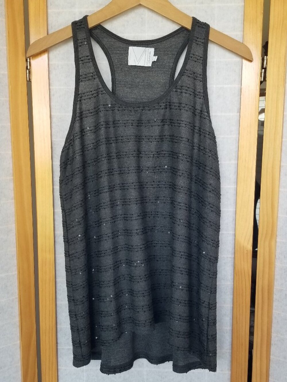 Michael Stars Sequined Tank Top Size Large Gray Black Disco Y2K